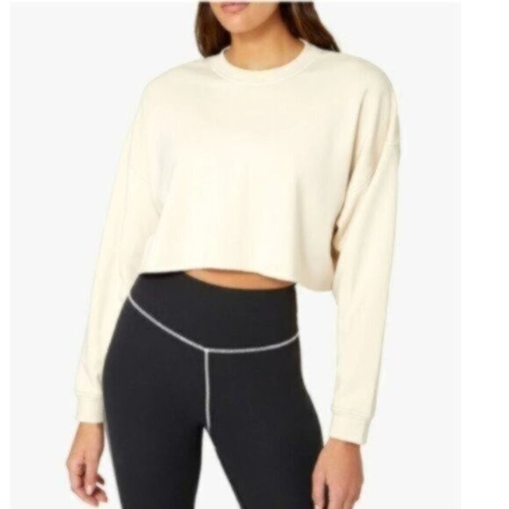 NWT We Wore What Ivory Cropped Crew Neck Sweatshirt Large